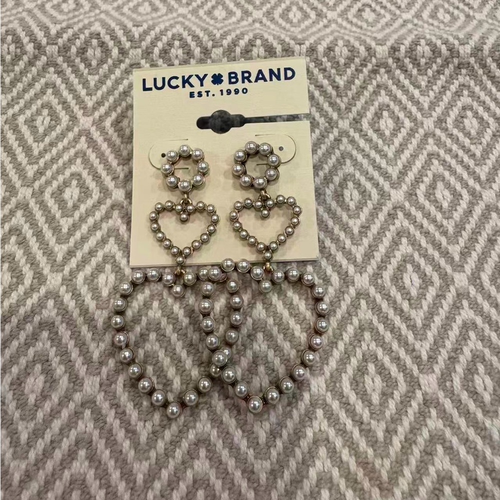 Lucky Brand 3-Pack Silver-Tone Faux Pearl Heart Hoop Earrings